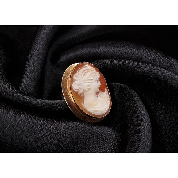 Vintage Shell Cameo Brooch Pendant With Intricate Carved Woman Silhouette - Picture 2 of 6